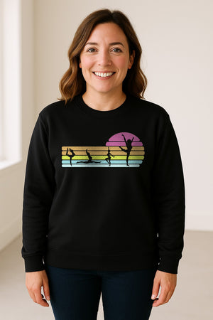Gymnastics Sweatshirt, Retro Sunset Silhouette Design for Gymnasts and Coaches