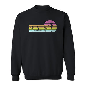 Gymnastics Sweatshirt, Retro Sunset Silhouette Design for Gymnasts and Coaches