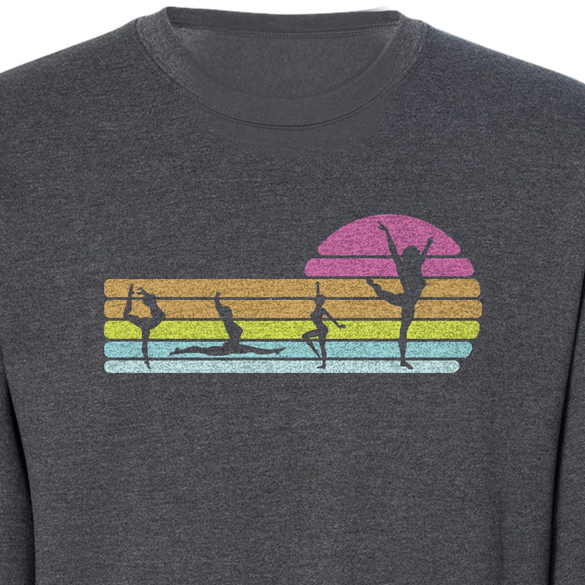 Gymnastics Sweatshirt, Retro Sunset Silhouette Design for Gymnasts and Coaches