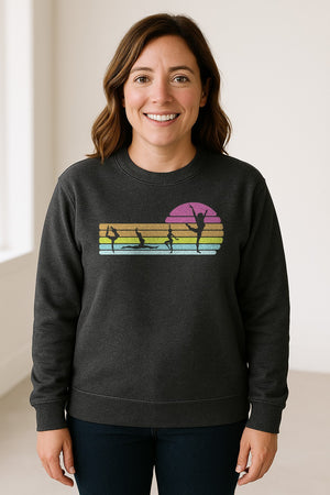 Gymnastics Sweatshirt, Retro Sunset Silhouette Design for Gymnasts and Coaches