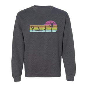 Gymnastics Sweatshirt, Retro Sunset Silhouette Design for Gymnasts and Coaches