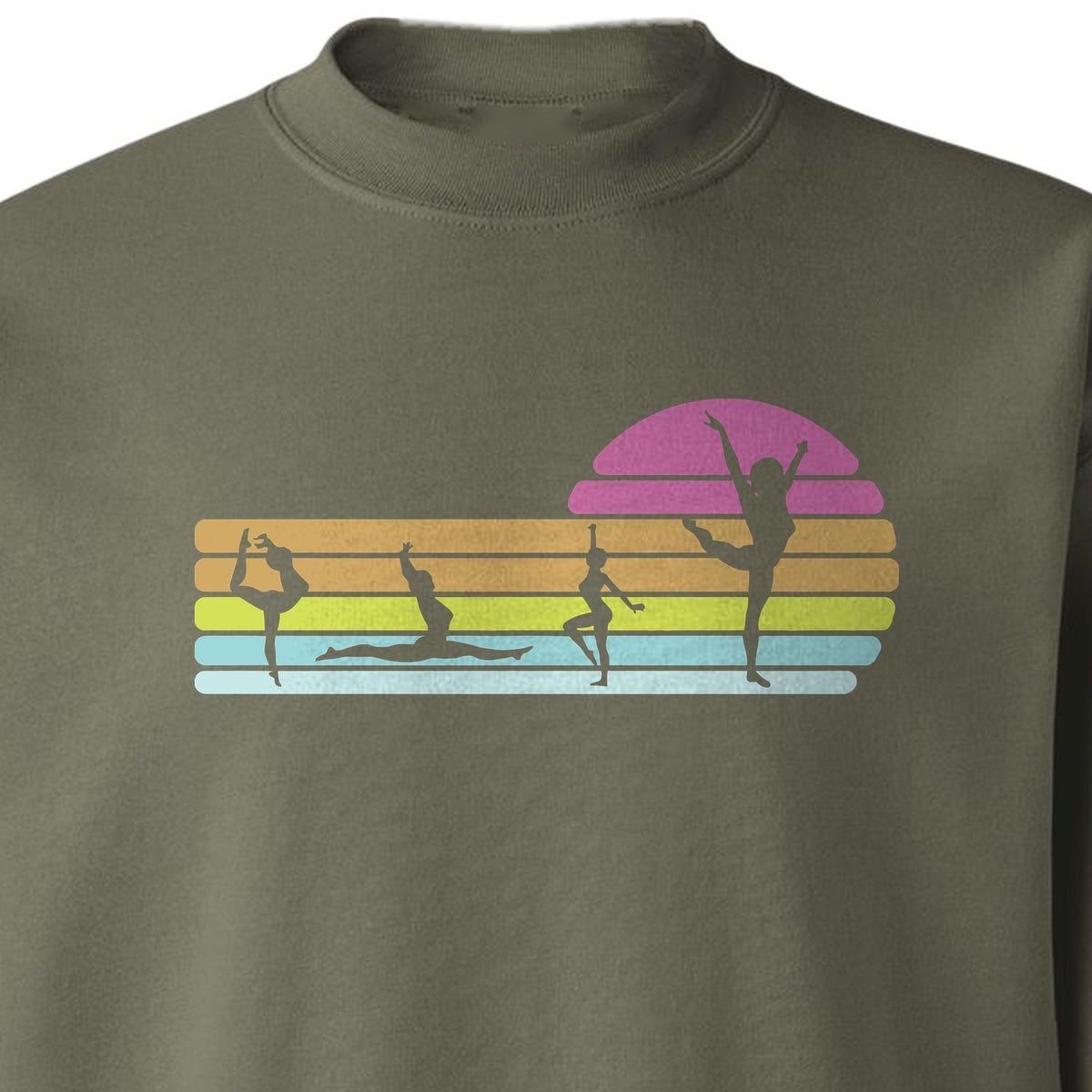 Gymnastics Sweatshirt, Retro Sunset Silhouette Design for Gymnasts and Coaches