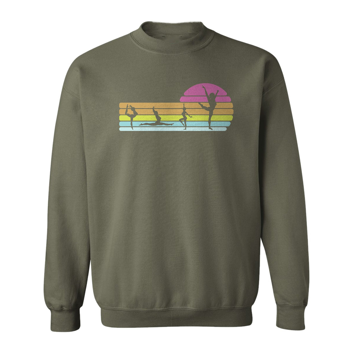 Gymnastics Sweatshirt, Retro Sunset Silhouette Design for Gymnasts and Coaches