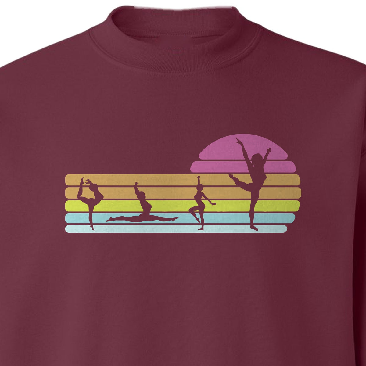 Gymnastics Sweatshirt, Retro Sunset Silhouette Design for Gymnasts and Coaches
