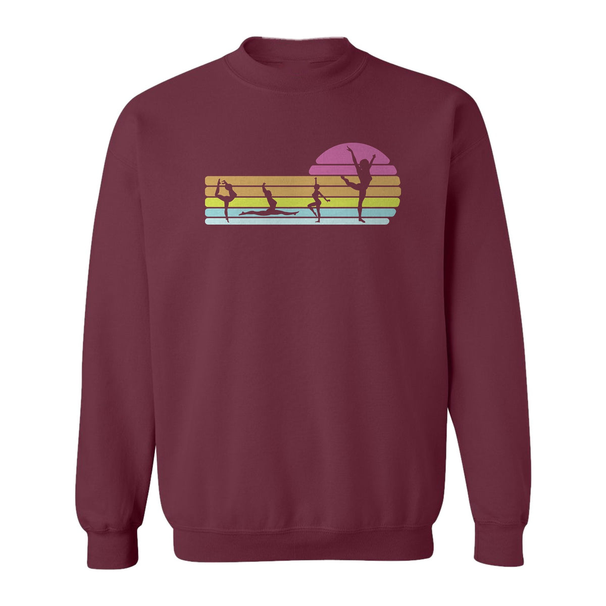Gymnastics Sweatshirt, Retro Sunset Silhouette Design for Gymnasts and Coaches