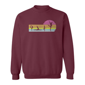 Gymnastics Sweatshirt, Retro Sunset Silhouette Design for Gymnasts and Coaches