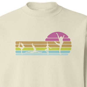 Gymnastics Sweatshirt, Retro Sunset Silhouette Design for Gymnasts and Coaches