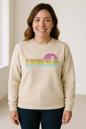 Gymnastics Sweatshirt, Retro Sunset Silhouette Design for Gymnasts and Coaches