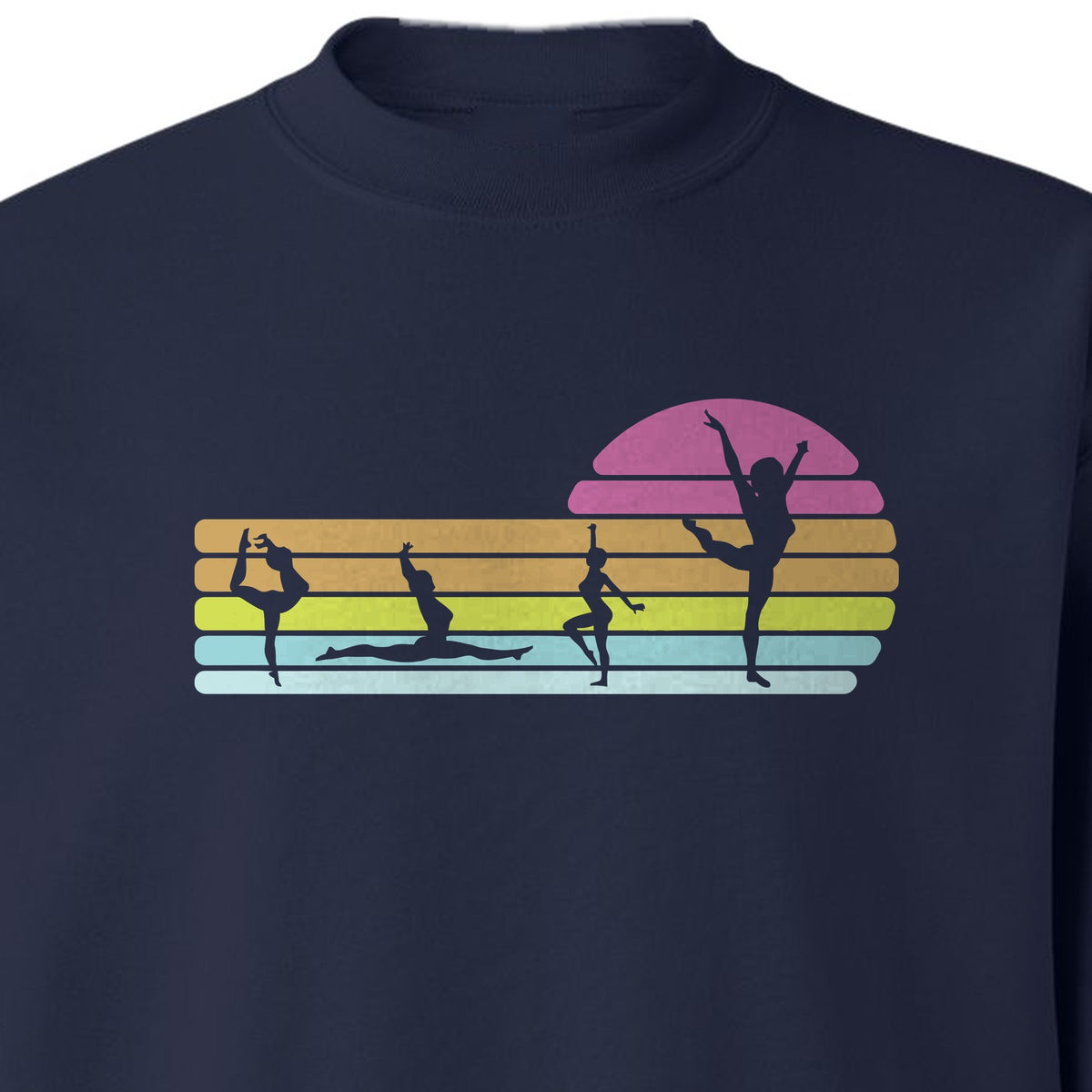 Gymnastics Sweatshirt, Retro Sunset Silhouette Design for Gymnasts and Coaches