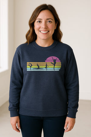 Gymnastics Sweatshirt, Retro Sunset Silhouette Design for Gymnasts and Coaches