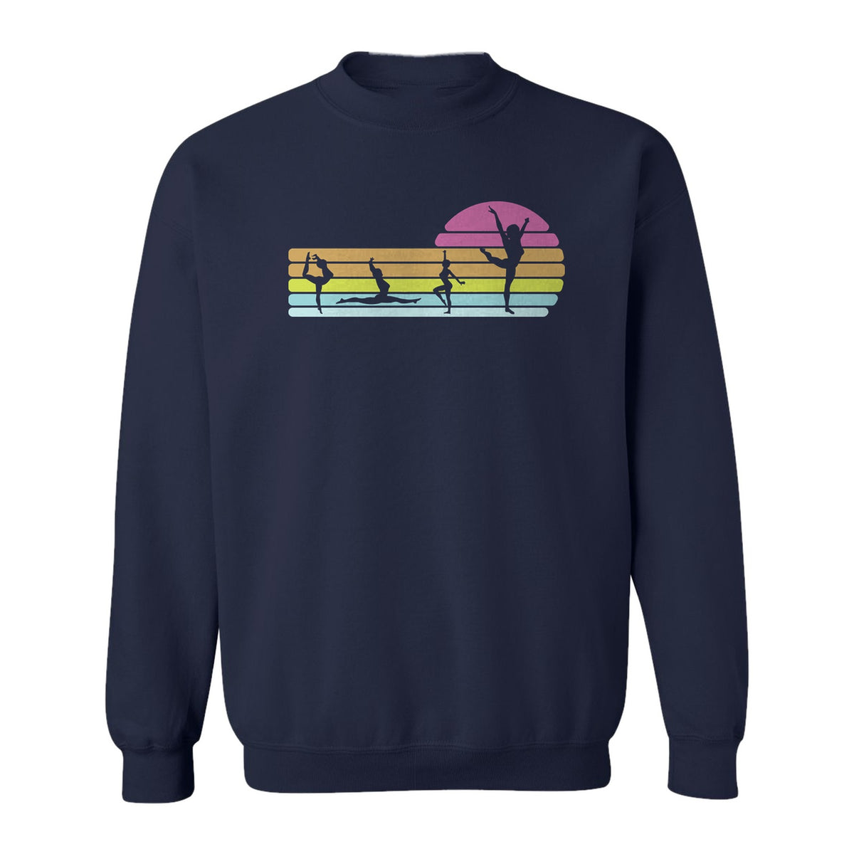 Gymnastics Sweatshirt, Retro Sunset Silhouette Design for Gymnasts and Coaches