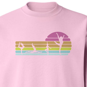 Gymnastics Sweatshirt, Retro Sunset Silhouette Design for Gymnasts and Coaches