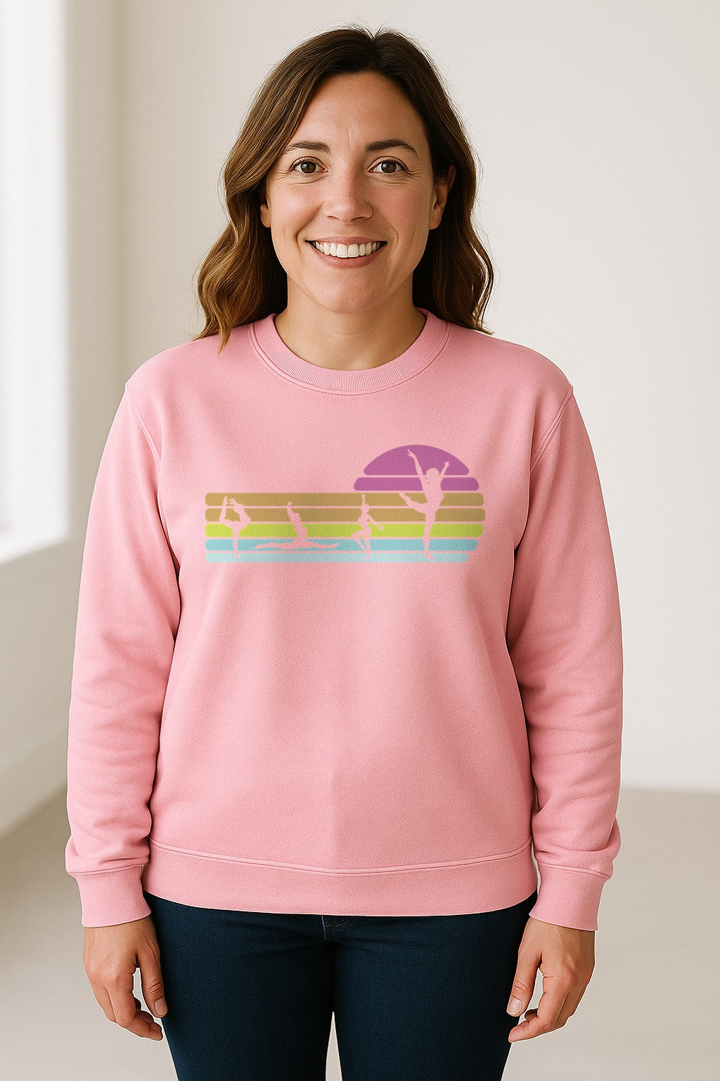Gymnastics Sweatshirt, Retro Sunset Silhouette Design for Gymnasts and Coaches