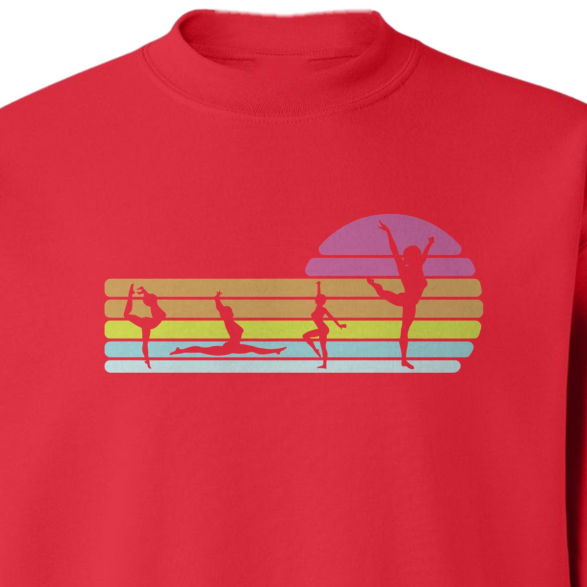 Gymnastics Sweatshirt, Retro Sunset Silhouette Design for Gymnasts and Coaches
