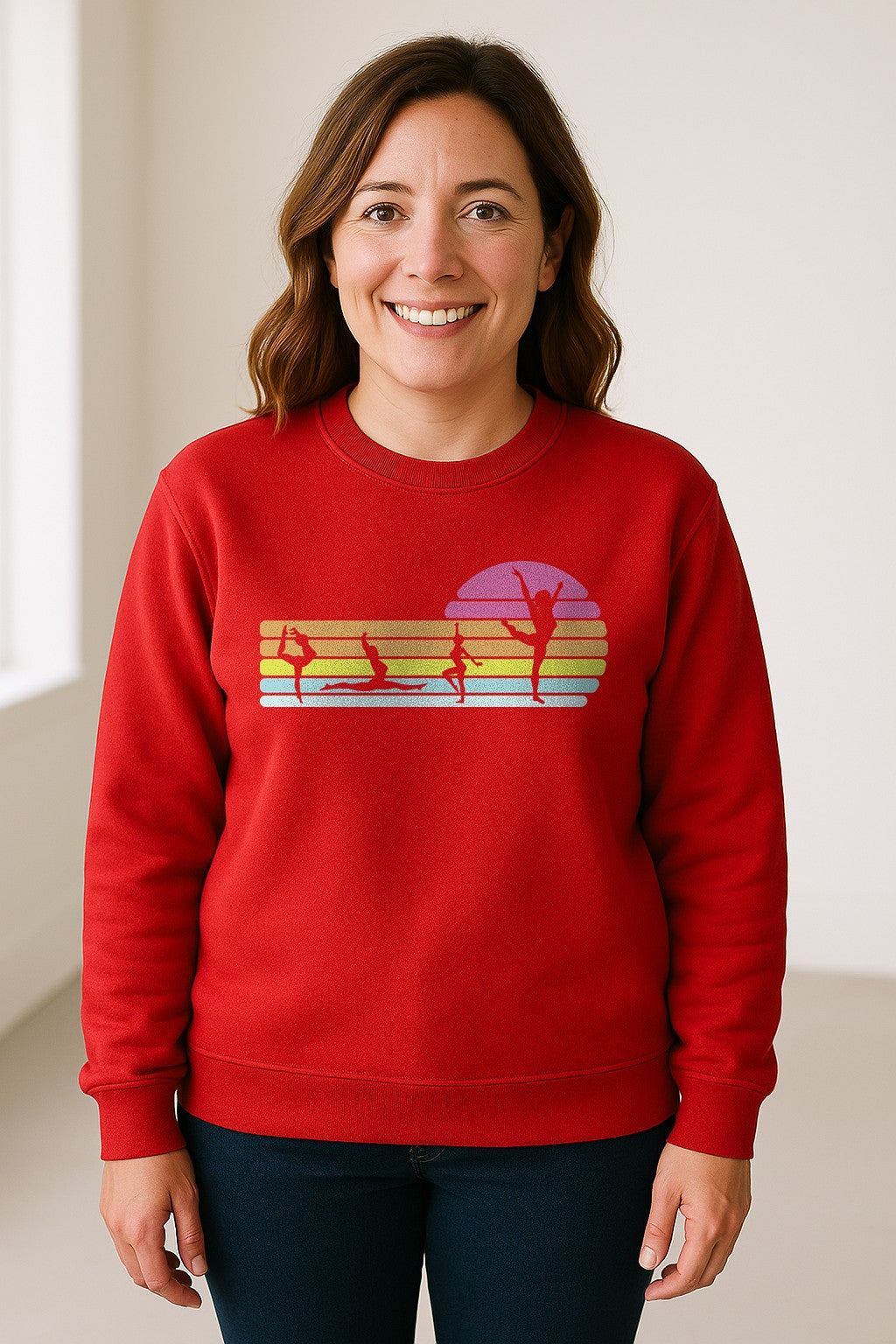 Gymnastics Sweatshirt, Retro Sunset Silhouette Design for Gymnasts and Coaches