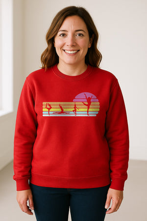 Gymnastics Sweatshirt, Retro Sunset Silhouette Design for Gymnasts and Coaches