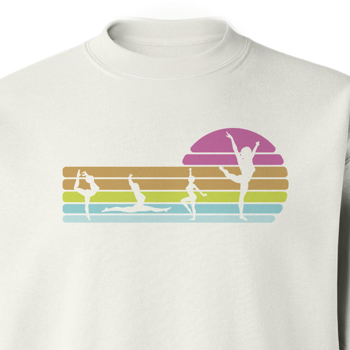 Gymnastics Sweatshirt, Retro Sunset Silhouette Design for Gymnasts and Coaches