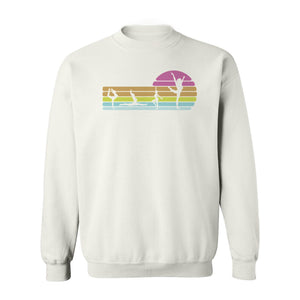 Gymnastics Sweatshirt, Retro Sunset Silhouette Design for Gymnasts and Coaches
