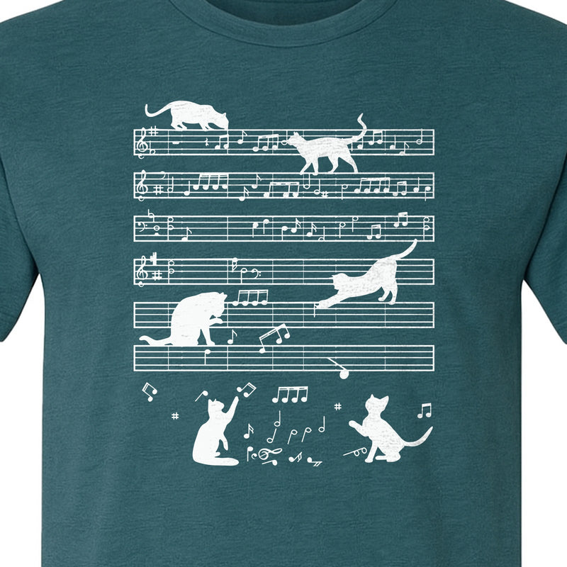Cat Music T-Shirt, Kitties on Musical Staff Design for Piano Players, Teachers and Feline Fans