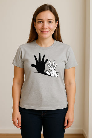 Rabbit Shadow T-Shirt, Hand Gesture Bunny Silhouette Graphic for Animal Lovers, Easter and Birthday Gifts