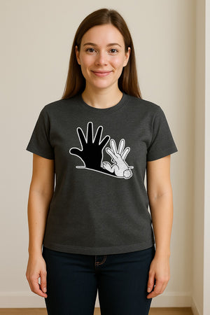 Rabbit Shadow T-Shirt, Hand Gesture Bunny Silhouette Graphic for Animal Lovers, Easter and Birthday Gifts