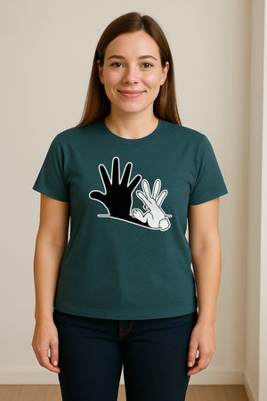 Rabbit Shadow T-Shirt, Hand Gesture Bunny Silhouette Graphic for Animal Lovers, Easter and Birthday Gifts