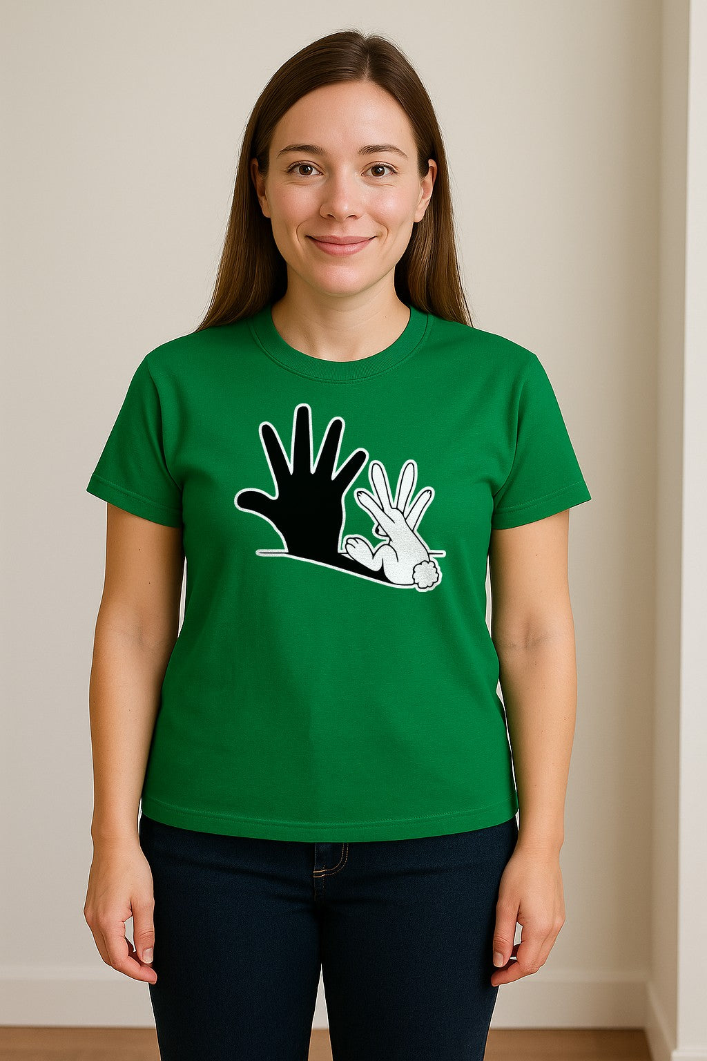 Rabbit Shadow T-Shirt, Hand Gesture Bunny Silhouette Graphic for Animal Lovers, Easter and Birthday Gifts