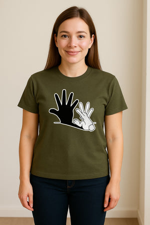 Rabbit Shadow T-Shirt, Hand Gesture Bunny Silhouette Graphic for Animal Lovers, Easter and Birthday Gifts