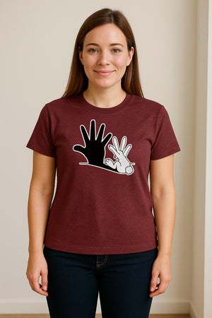Rabbit Shadow T-Shirt, Hand Gesture Bunny Silhouette Graphic for Animal Lovers, Easter and Birthday Gifts
