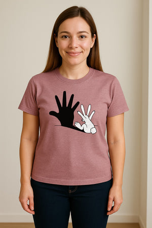 Rabbit Shadow T-Shirt, Hand Gesture Bunny Silhouette Graphic for Animal Lovers, Easter and Birthday Gifts