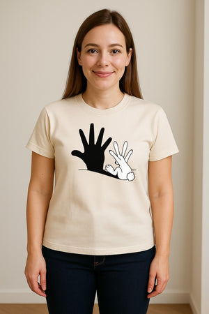 Rabbit Shadow T-Shirt, Hand Gesture Bunny Silhouette Graphic for Animal Lovers, Easter and Birthday Gifts