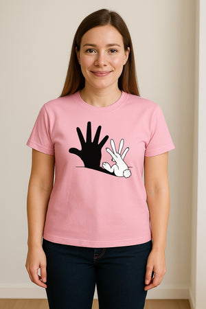 Rabbit Shadow T-Shirt, Hand Gesture Bunny Silhouette Graphic for Animal Lovers, Easter and Birthday Gifts