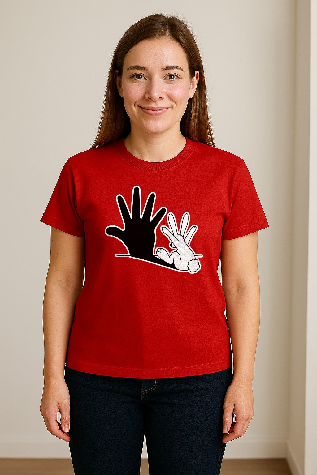 Rabbit Shadow T-Shirt, Hand Gesture Bunny Silhouette Graphic for Animal Lovers, Easter and Birthday Gifts
