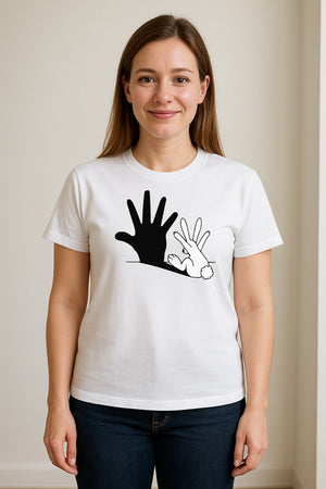 Rabbit Shadow T-Shirt, Hand Gesture Bunny Silhouette Graphic for Animal Lovers, Easter and Birthday Gifts