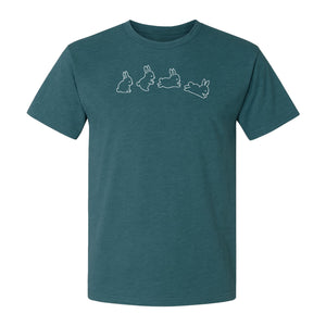Bunny T-Shirt, Four Rabbit Outline Poses for Easter Egg Hunts and Spring Celebrations