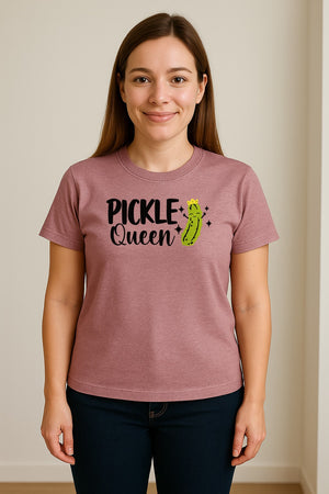 Pickle Queen T-Shirt, Funny Crowned Dill Graphic Tee for Food Lovers and Snack Fans
