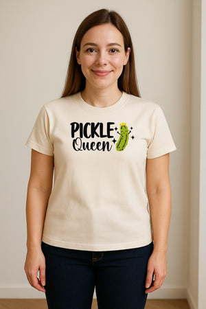 Pickle Queen T-Shirt, Funny Crowned Dill Graphic Tee for Food Lovers and Snack Fans