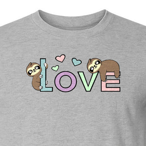 Sloth Love T-Shirt, Cute Heart Graphic for Animal Lovers and Valentine's Day Gifts
