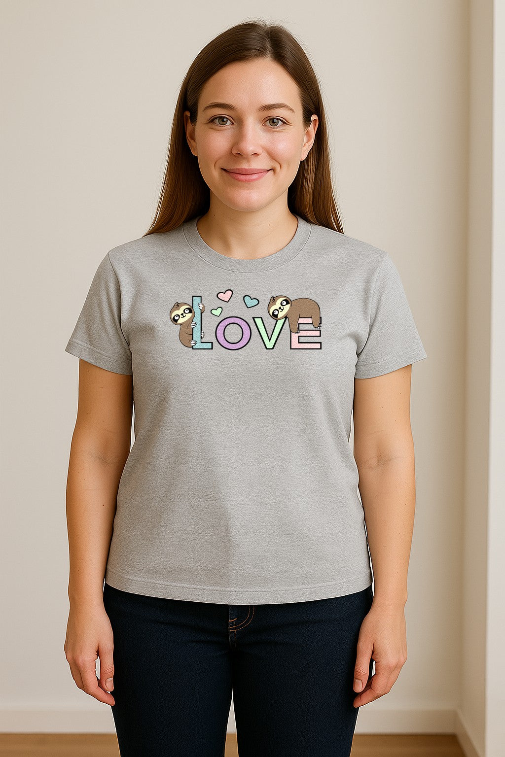 Sloth Love T-Shirt, Cute Heart Graphic for Animal Lovers and Valentine's Day Gifts