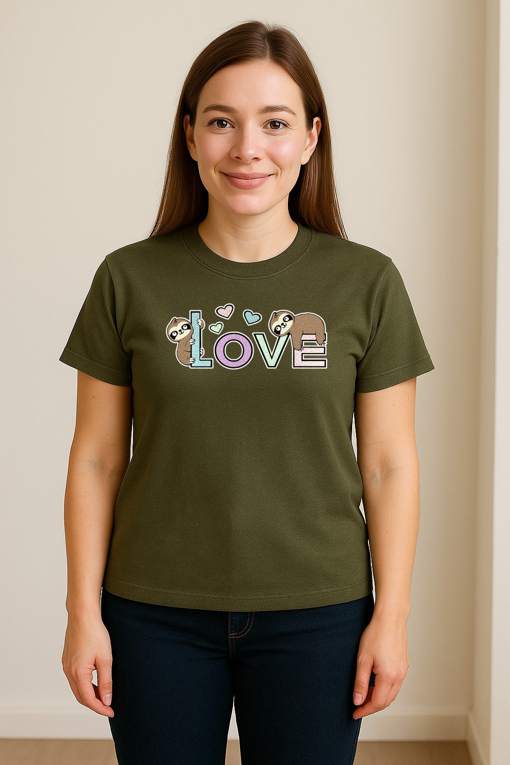 Sloth Love T-Shirt, Cute Heart Graphic for Animal Lovers and Valentine's Day Gifts