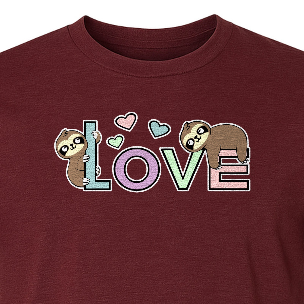 Sloth Love T-Shirt, Cute Heart Graphic for Animal Lovers and Valentine's Day Gifts