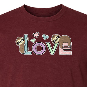 Sloth Love T-Shirt, Cute Heart Graphic for Animal Lovers and Valentine's Day Gifts