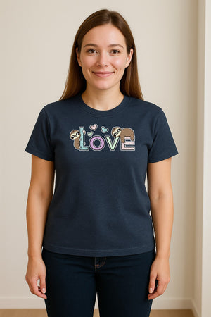 Sloth Love T-Shirt, Cute Heart Graphic for Animal Lovers and Valentine's Day Gifts