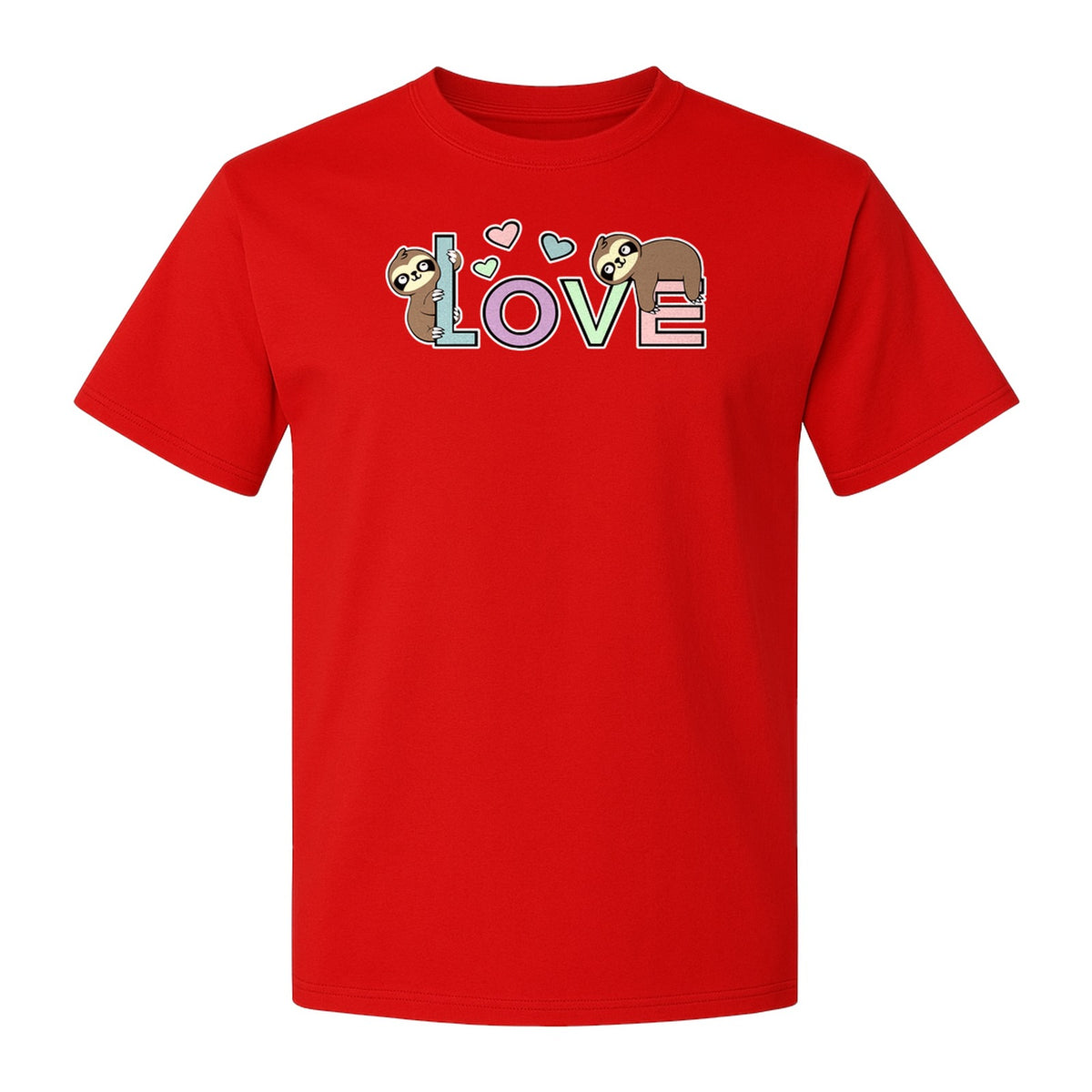 Sloth Love T-Shirt, Cute Heart Graphic for Animal Lovers and Valentine's Day Gifts