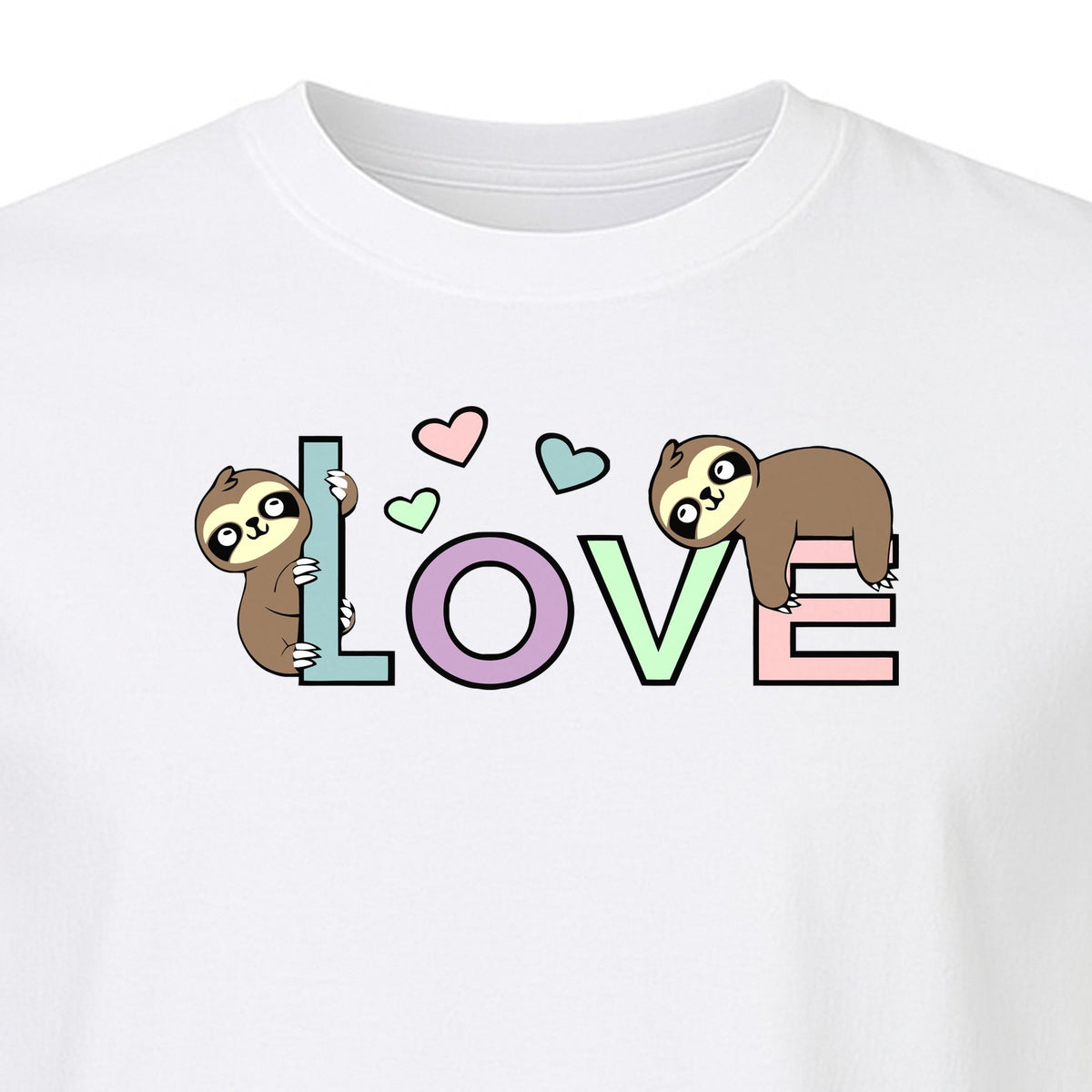 Sloth Love T-Shirt, Cute Heart Graphic for Animal Lovers and Valentine's Day Gifts