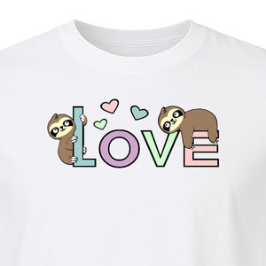 Sloth Love T-Shirt, Cute Heart Graphic for Animal Lovers and Valentine's Day Gifts
