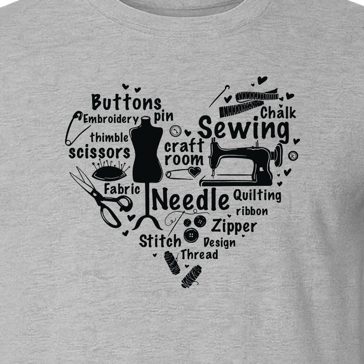 Sewing T-Shirt, Heart of Machine, Scissors and Thread Illustrations for Quilters, Embroiderers and Makers