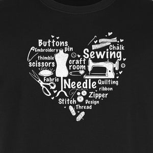 Sewing T-Shirt, Heart of Machine, Scissors and Thread Illustrations for Quilters, Embroiderers and Makers