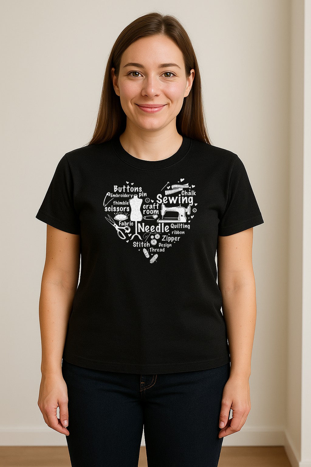 Sewing T-Shirt, Heart of Machine, Scissors and Thread Illustrations for Quilters, Embroiderers and Makers