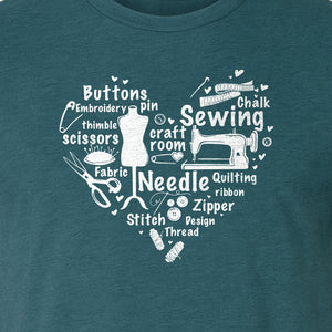 Sewing T-Shirt, Heart of Machine, Scissors and Thread Illustrations for Quilters, Embroiderers and Makers